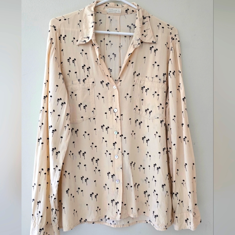 Just Living Cream Button Down Shirt with Notched Collar